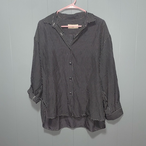 Weekend Max Mara 100% Silk Black and White Checkered Gingham Button Down Size 10 - Picture 1 of 8